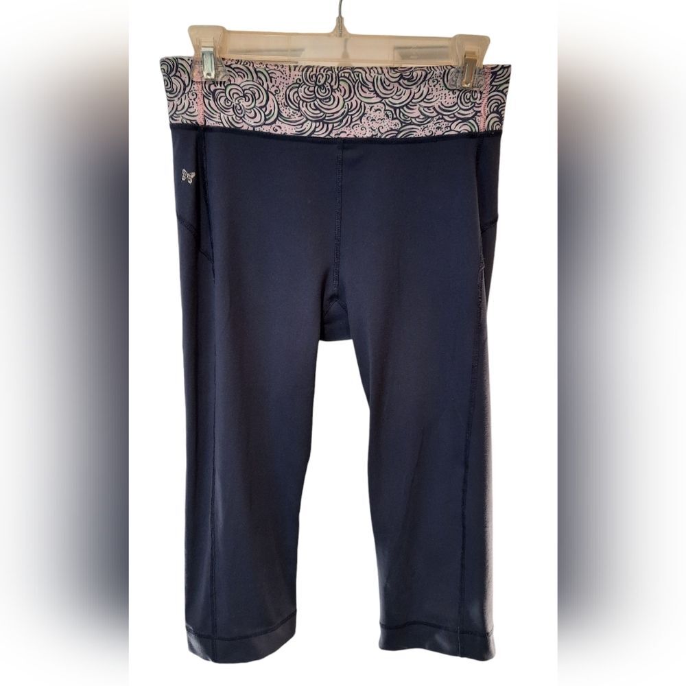 Lilly Pulitzer Womans Leggings size Medium Navy Blue Capris Nylon Blend Stretch